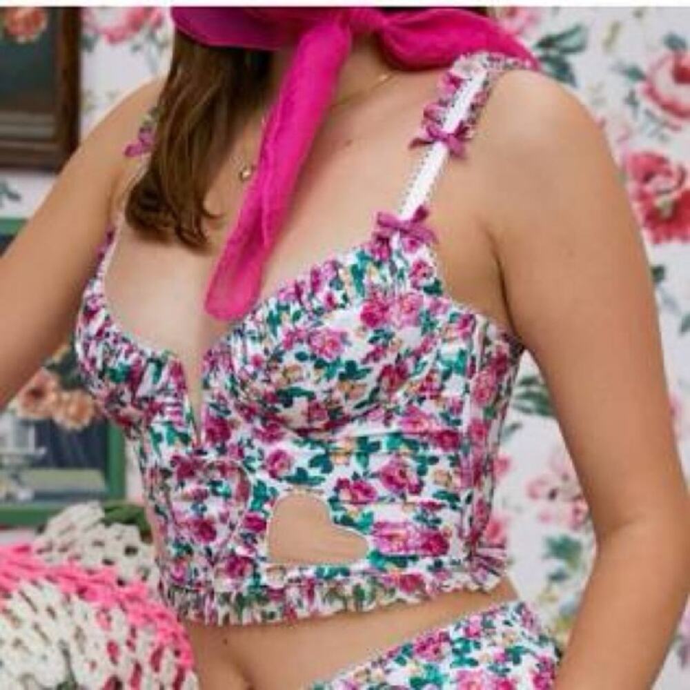 FOR LOVE AND LEMONS Floral Heart Bloom Corset Bra Size XS